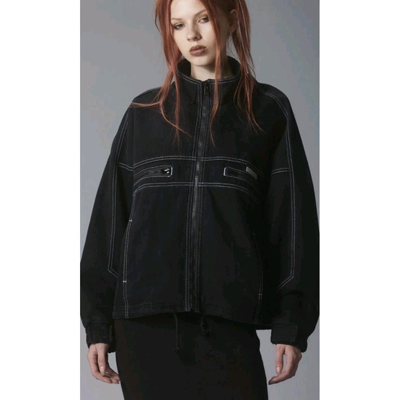 UNIF Jackets & Blazers - NEW Unif Code Jacket Black Distressed Denim Zip Heavyweight Moto Grunge Baggy XS